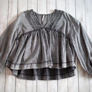 Free People Baby-Doll Black Denim Long Sleeve
